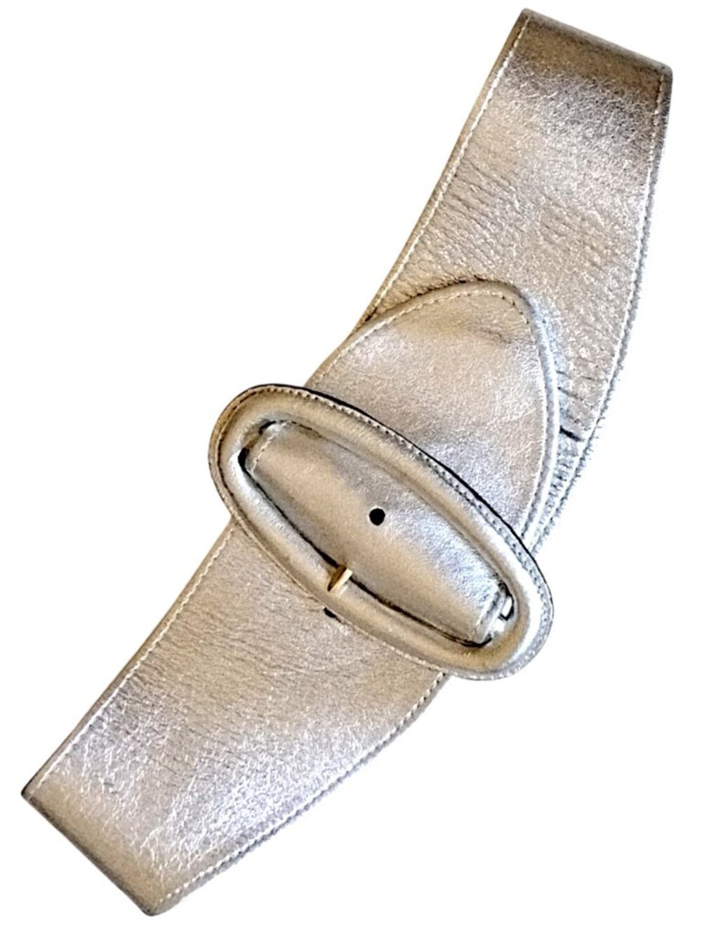 Vintage 90's Donna Karan NY Leather Belt S Metallic Silver Oversized Wide Waist